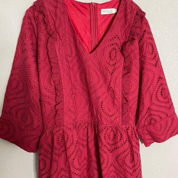 Roolee Burgundy Eyelet 3/4 Sleeve Dress - Picture 5 of 10